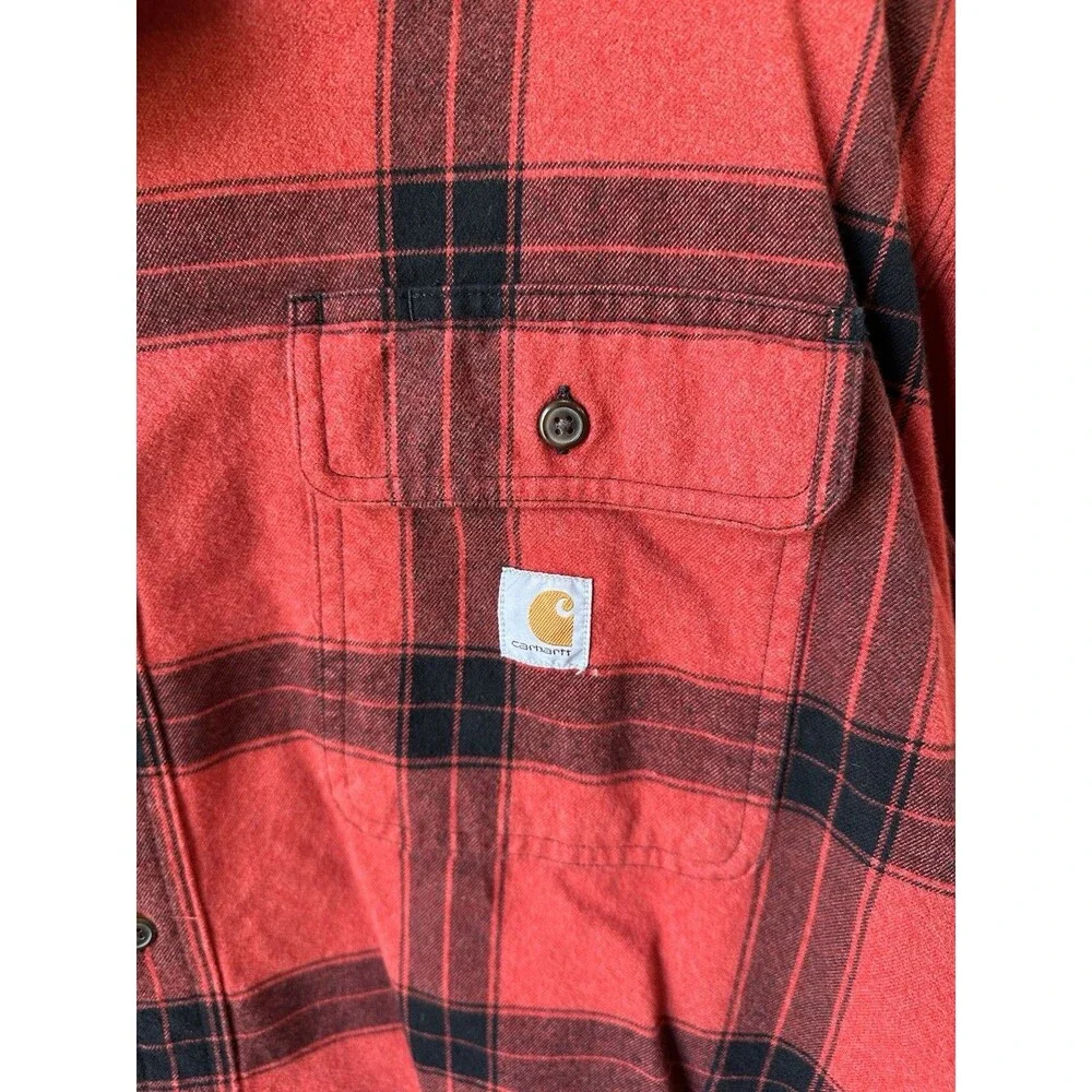 Carhartt Loose Fit Heavyweight Flannel Shirt Chili Pepper Red Plaid Men's 2XL